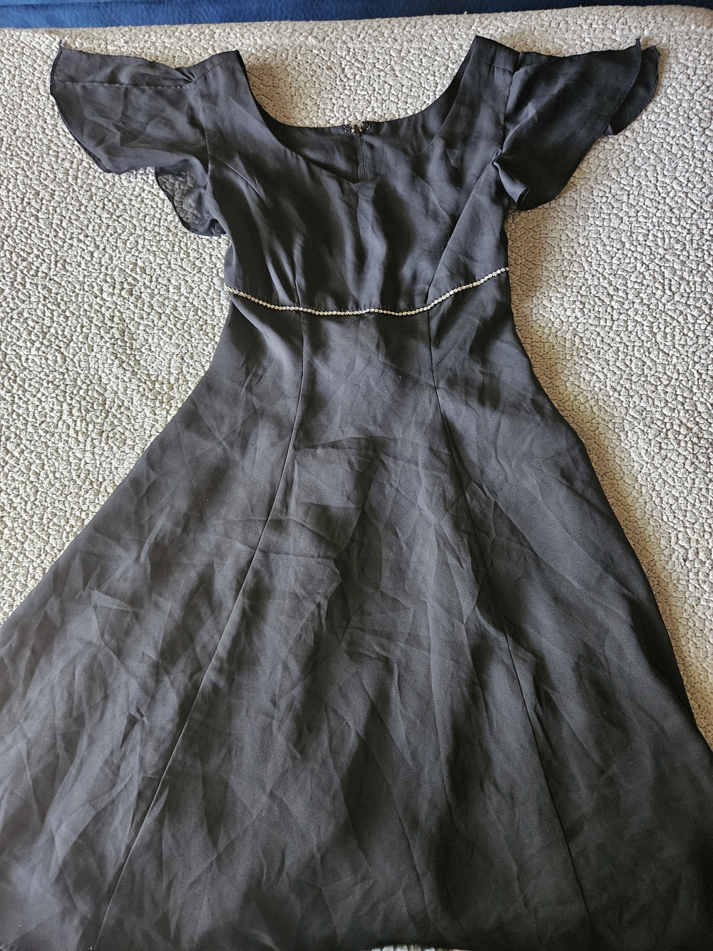 & Other Stories Black Midi Dress with Pearl Waist Trim